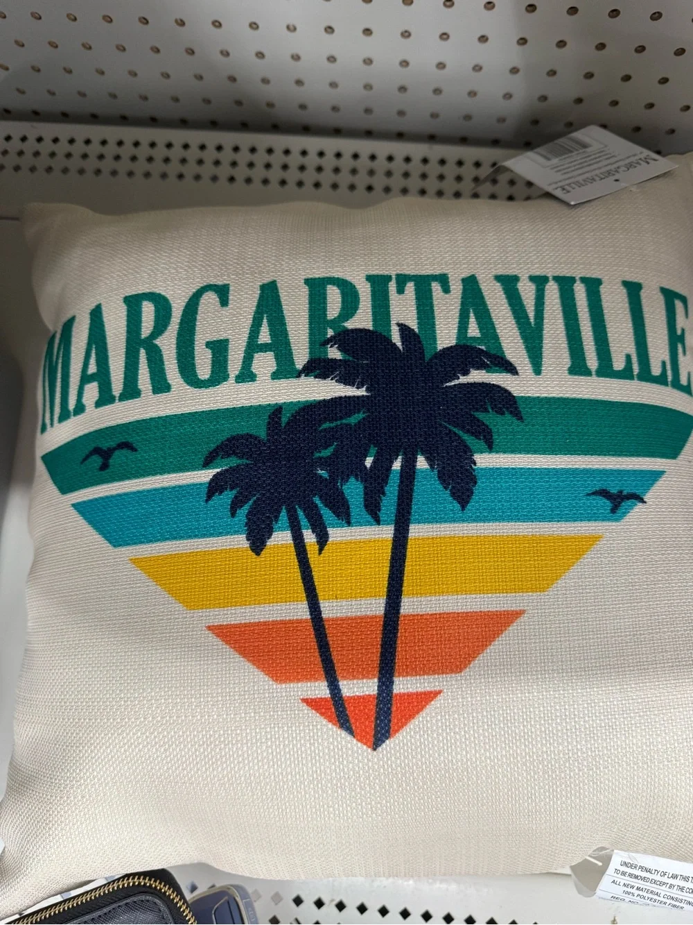 Margaritaville Cream Pillow with Teal, Navy, Yellow & Orange Stripes